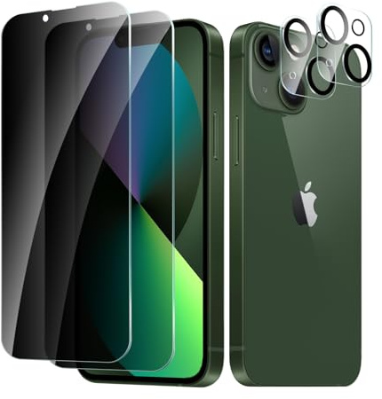 CYYAGE iPhone 13 Mini Privacy Screen Protector and Camera Lens Protector Film, 2+2 Pack, Anti-Spy Tempered Glass, 9H Hardness