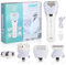 Epilateur Electrique Femme, 5 en 1 Rasoir Electrique sans Fil Rechargeable avec 2 Vitesses pour les Jambes et le Corps épilation, Épilateur électrique avec Exfoliant, Nettoyage et Massage du Visage