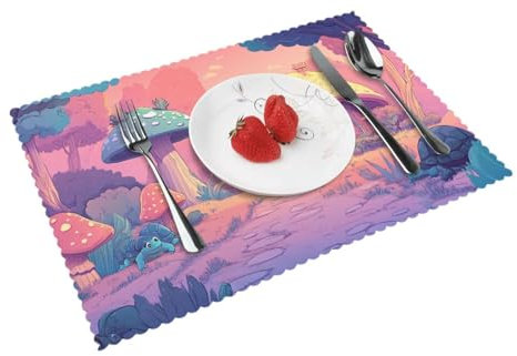 Juego de 4 manteles individuales de mesa de comedor con forma de seta para mesa de comedor, decoración de fiesta, 30,5 x 45,7 cm