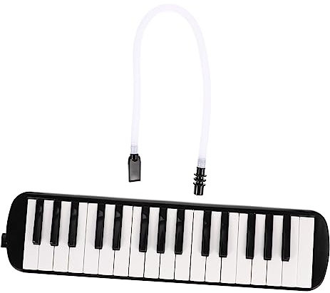 EXQUIMEUBLE Melodica 32 Tasten Lerninstrument Für Anfänger Und Kinder Tragbares Luftpiano Mit Langem Und Kurzem Mundstück Schwarz Sicherer Kunststoff
