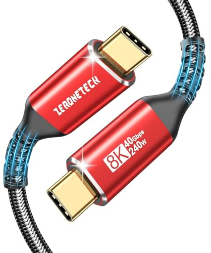 ZeroneTeck 1M 40Gbps Red Câble USB C pour Thunderbolt 4 | 8K/4K Vidéo du Moniteur, Transfert Données 40Gbps, 240W USB C Charge Rapide avec E-Marker pour Macbook,iPhone 17/16,SSD,Ecran