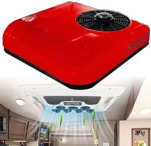 Climatiseur 12 V/24 V Cc, Climatiseur de Toit électrique Universel pour Camion de Camping-Car, Unité Climatisation Toit - Sans Conduit, Refroidissement, Climatisation Stationnement,24V-Red