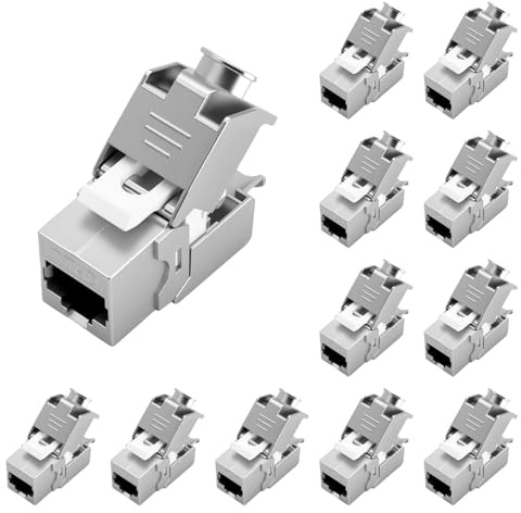 Keystone Lot de 12 modules de connecteur RJ45 Cat 7 – Tool-Free CAT7, CAT6, CAT6a RJ45 Keystone Jack, fiche réseau sans outil, STP Shielded, 10 Gbit/s, 1000 MHz pour panneaux de brassage et prises