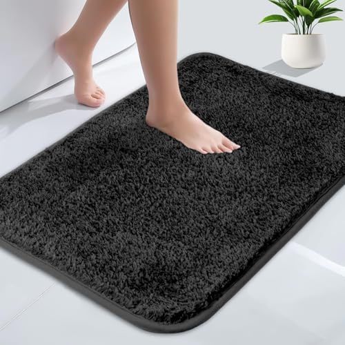 AUAUY Tapis de Bain Absorbant Antidérapant, Tapis de Bain Absorbant en Microfibre, Lavable en Machine, pour Baignoire, Douche et Salle de Bains, 40 x 60 cm, Noir