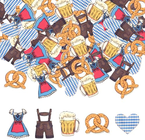 50 Stk Streudeko Bayrisch, Brezel Bier Konfetti Papier Accessoires, Dekoration Holz Streudeko, Confetti Oktoberfest Decoration Confetti Wood für Oktoberfest Deko Party Dekoration Clothespins Crafts