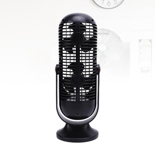 Cryfokt Ventilateur de Bureau USB de 1000mAh, Ventilateur de Bureau LED Portable avec 5 Vitesses Réglables, Puissant Système de à Double, de (BLACK)