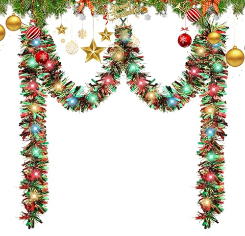 Ghirlanda natalizia riutilizzabile, modellabile, decorazione natalizia intrecciata, per ringhiere di scale, soffitto, finestra, recinzione, portico, parete, arco, aula