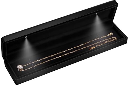 Hatori Long Chain Necklace Jewelry Gift Box with LED Light, Bracelet Storage Case, Jewellry Display Box for Wedding, Engagement, Proposal, Birthday, Anniversary