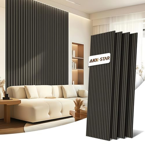AKK-STAR Akustikpaneele Holz - 5,76 m² (4 Stück 240x60cm) | Schalldämmung, Akustikverbesserung für Studios, Büros, Heimkinos | Holz Wandpaneele & Wanddekoration (Eiche Grau 7#)