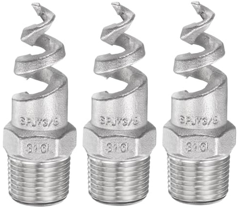 QUARKZMAN 3pcs Boquillas Espirales Cónicas, PT 3/8 Macho 316L Acero Inoxidable Aspersor Polvo pulverizador Rociador Para Riego Jardín Protección Contra Incendios Enfriamiento Gas, Plateado