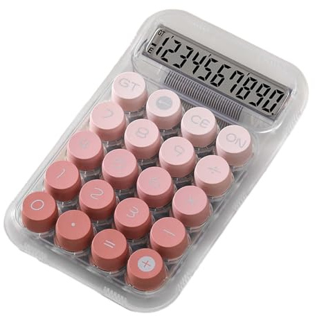 Mechanischer Taschenrechner, Retro, transparent, für den täglichen Gebrauch und Grundausstattung, Büro, Business, Schule, Rosa, 15 x 9,5 cm