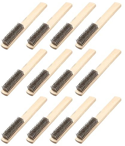 Dioche Ensemble de 12 Brosses Métalliques avec Manche en Bois – Brosses Métalliques en Acier Inoxydable de qualité Supérieure pour l'élimination de la Rouille et le Nettoyage – Idéales pour les