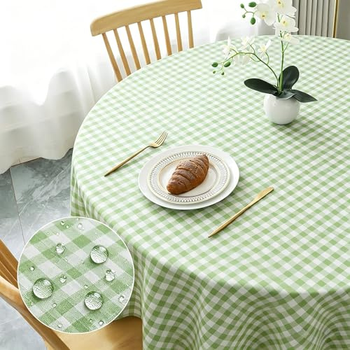 Artifolia Round Tablecloth 140 cm, Waterproof Wipe Clean, Light Sage Green | Polyester Wipeable Waterproof Polyester Table Cloth for 2-4 Seater Dining Kitchen Patio Garden Party Outdoor Decor