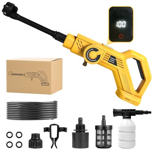 Batteridriven högtryckstvätt 80 bar för DeWALT 20 V (utan batteri), borstlös motor 6-i-1 munstycke, nylonhölje 6 l/min flöde, batteri högtryckstvätt för bil, terrass och trädgård
