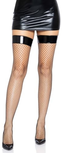 Leg Avenue 8291 - Medias de red con parte superior de vinilo, color negro, talla única, lencería para mujer