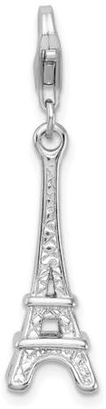 925er Sterlingsilber, ausgefallener Karabinerverschluss, poliert, Eiffelturm mit Karabinerverschluss, Maße: 33 x 9 mm, Schmuck für Damen, Sterling-Silber