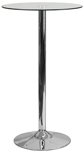 Flash Furniture Kenneth Commercial 23.5 Round Tempered Glass Table with 35.5H Chrome Base