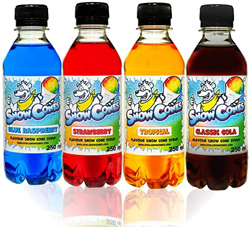 Slush Syrup|Snow Cone Syrup – 4 x 1000ml Blue Raspberry|Strawberry|Tropical|Classic Cola Flavours|Compatible with All Slush Puppie|Slush|Slushie Machines