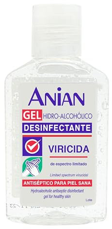 ANIAN - Gel Hidroalcohólico Desinfectante Antiséptico, 100 ml, +60% de Alcohol, Gel Desinfectante de Manos, Bactericida y Viricida, No Reseca la Piel, Limpiador de Manos sin Aclarado