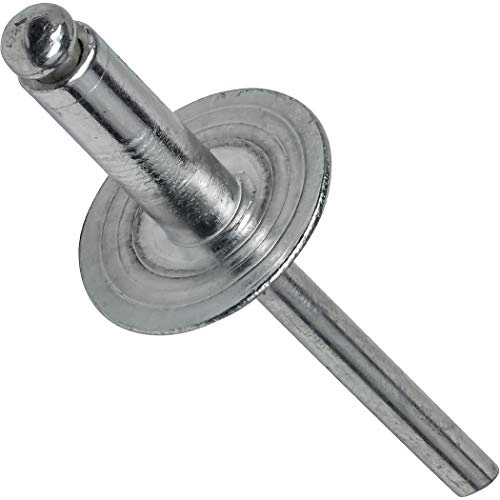 Fastenere Large Flange Pop Rivets - 3/16 x 3/8 (50 pcs) Heavy Duty, Open-End, Aluminum Corrosion-Resistant, High Tensile & Shear Strength, 6-6 Gap .251 - .375