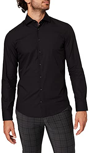 Seidensticker Herren Mens Slim Patch Longsleeve Cotton Hemd, Schwarz(665477), 42 EU