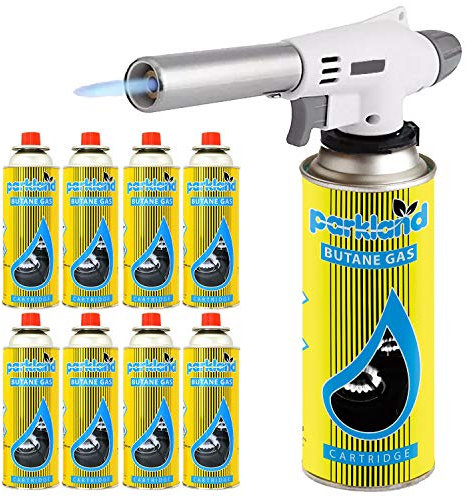 Bond Hardware® White Blow Torch Welding Iron Soldering Lighter Flame Gun Burner + Gas Refills (Gas Torch + 8 Refills)