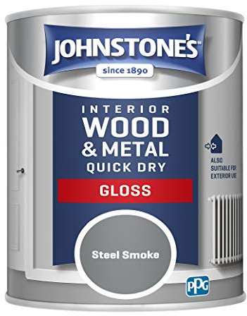 Johnstone's - Wood & Metal Paint - Gloss Finish - Steel Smoke - 750ml - Water Based - Non Drip & Quick Drying - Radiator Paint - Low Odour - Dry in 1-2 Hours - 8m2 Coverage per Litre