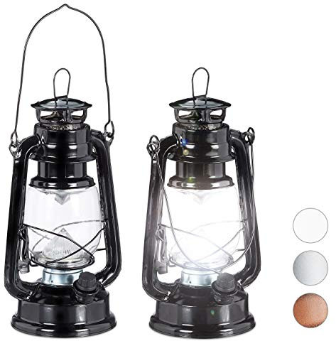Relaxdays 2X Lampe-tempête LED, Lanterne Retro comme décoration de fenêtre ou de Jardin, à Piles, Noir