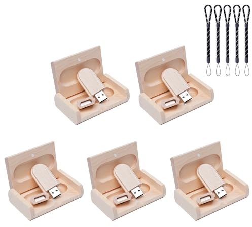 Meiyuexiang 5-pack trä USB-flashenhet lagringspinne USB 2.0 minnessticka med trälåda 64 GB