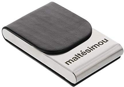 Visitenkartenetui aus Metall und Kunstleder mit individueller Gravur - (10 x 6 x 1,8cm) - Personalisierte Visitenkartenbox aus Edelstahl - Magnetverschluss- Geschenkidee SETMPEL-Fabrik