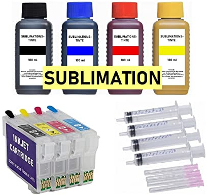 Wiederbefüllbare Patronen T16 XL + 4 x 100 ml Sublimationstinte kompatibel mit Epson Workforce WF-2010, 2110, 2510, 2520, 2530, 2540, 2630, 2650, 2660, 2750, 2760