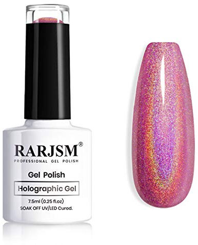 RARJSM Holographic Nail Polish Red Nail Polish with Rainbow Effect Nail Lamp Required 1 Pack 0.25 Fl.oz Gel Polish Colors for Starter Nail Art Design RAR75