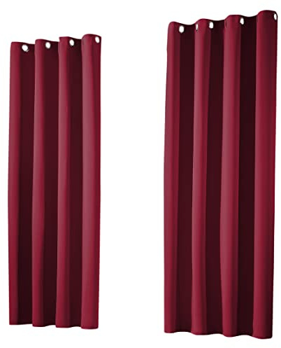 heimtexland ® 1 Paar Thermo- Verdunklungsgardinen Ösenschal Vorhänge Verdunkelnd Isolierend Blickdicht Verdunkelungsvorhänge HxB 145x135 Bordeaux Rot Typ139
