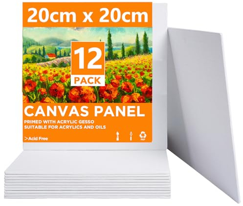 Conda 20 x 20cm Malkarton Leinwand 12 Stücke Künstler Qualität säurefreie Leinwand Board für Acryl, Ölfarben, Kinder, Künstler,100% Säurefreie Baumwolle