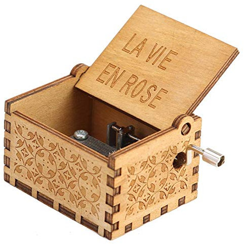 Demiawaking Carillon a Manovella in Legno Vintage Scatola Musicale Intagliato Music Box Ornamento Regalo per Compleanno, Natale, Valentine's Day (La Vie en Rose 1)