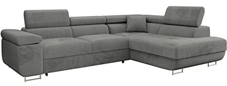 Mirjan24 Ecksofa Torezio mit Bettkasten, Einstellbare Kopfstützen, Sofa mit Schlaffunktion, Eckcouch für Wohnzimmer, Polsterecke, L-Form Couch mit Bettfunktion (Manila 16, Seite: Rechts)