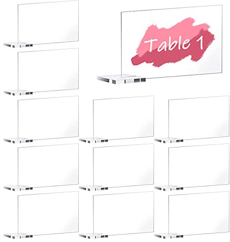 URROMA Lot de 36 marque-places rectangulaires vierges en acrylique transparent avec support pour réception de mariage