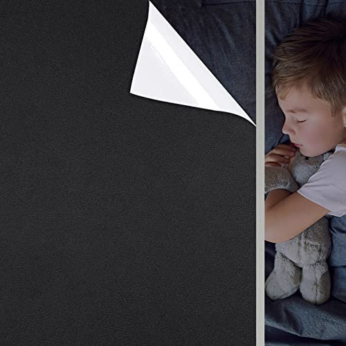 Fensterfolie Selbsthaftend Schwarz, Verdunklungsfolie für Fenster Verdunkelungsfolie Blickdicht Anti-UV Sichtschutzfolie Fenster Statische Folie für Schlafzimmer - Schwarz Aufrüsten [90x400cm]