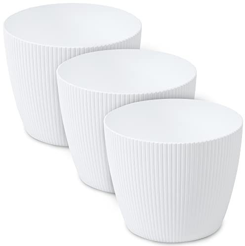 TULMERO Blomkruka matt, planteringskruka av ytterkruka plast dekorativ kruka för, stora växter 3 x blomkruka set, blomkruka örtkruka, (3-pack) vit, ø 19 cm
