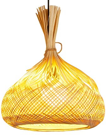 WELTS Lampadario di bambù 1 Lampada A Sospensione Leggera Moderna Lampada A Sospensione Minimalista Lampadari d'Arte in bambù Illuminazione Domestica Paralume Apparecchio di Illuminazione A Soffitto