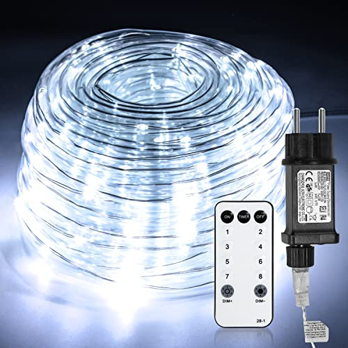 Sonnewelt Lichterschlauch Aussen 20M 200LEDs, Lichtschlauch Außen Innen 8 Modi Lichtschlauch für Weihnachten, Party. lichterschlauch mit Fernsteuerung. Wasserdicht Außenlichterkette-Weiß