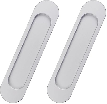 MOROBOR Self-Stick Oval Sliding Door Pulls, 2pcs Silver Aluminum Alloy Flush Pull Punch-Free Handle for Sliding Barn Door Windows Cabinets/15cm
