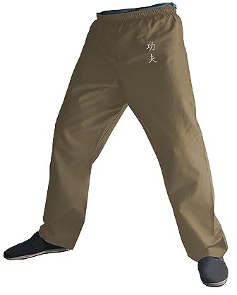 TA0 Kung Fu Pantaloni per arti marziali Kimono per uomini e donne, Wing Chun Pantaloni 100% cotone, Kung Fu Beige, M