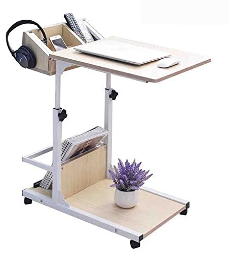 PRUJOY Überbetttisch mit Rollen, Abnehmbarer Betttisch, Hebegurt, Eimer, Bücherregal, Aufbewahrung, Laptop, Schreibtisch, Tisch, Krankenhaus, Zuhause, medizinische Verwendung (Log Colors)