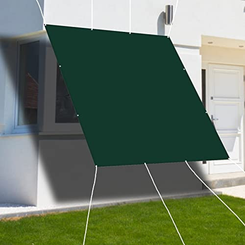 Markise Balkon 1,4 x 1,6 m, wetterfest, quadratisch, für Garten, Blumen, Pflanze, Seilspannung, Markise, 98% UV-Schutz, Leinen inklusive Befestigungsseilen, dunkelgrün