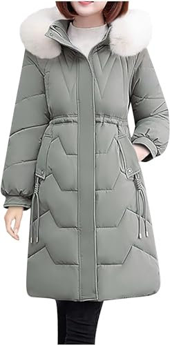 Femmes Coupe-Vent Doudoune Hiver À Capuche Doudoune Parka Coton Plaine Fourrure Veste À Capuche À La Mode Chaud Manteau d'hiver À Capuchon Long Manteau (Vert Haricot,XXL)