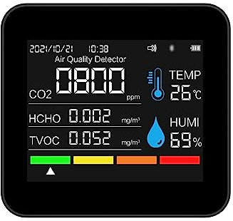 Sunydog 9 in 1 BT Air Quality Monitor CO2 Meter Carbon Dioxide Detector Time/Date CO2 TVOC HCHO PM2.5 PM1.0 PM10 Temperature Humidity Detection Support APP Control with Alarm Function for Home Office