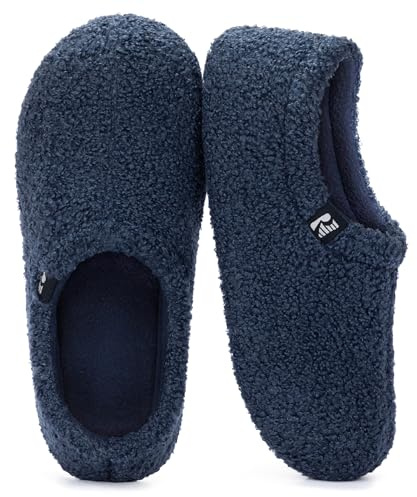 RockDove Women's Teddy Fleece Closed Back Indoor Slipper, Size 7-8 US Women, Navy Blue