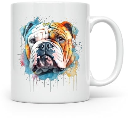 Anonymous Gifting Taza con diseño de perro bulldog inglés, con estampado de acuarela, hermosa taza brillante