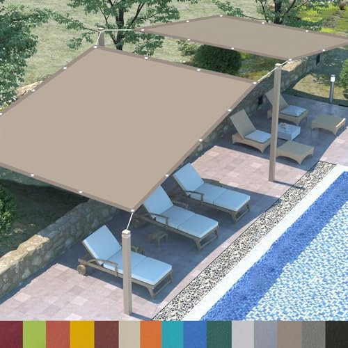 Vela Ombreggiante, 5 x 8 m Protezione Raggi UV 98%,Anti-Ultravioletto, Telo Ombra Lavabile,Tenda a Vela, con Corde, per Esterno Giardino Terrazzo, Cachi